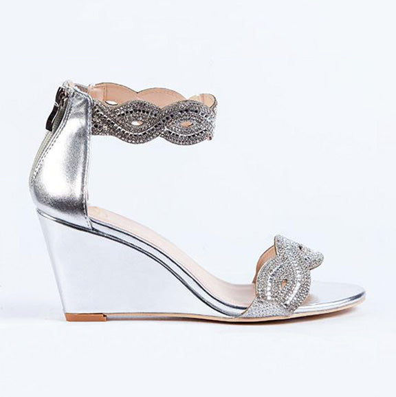 silver dress shoes with wedge heels The Penelope Metallic Wedge in Silver 7.5 / Silver