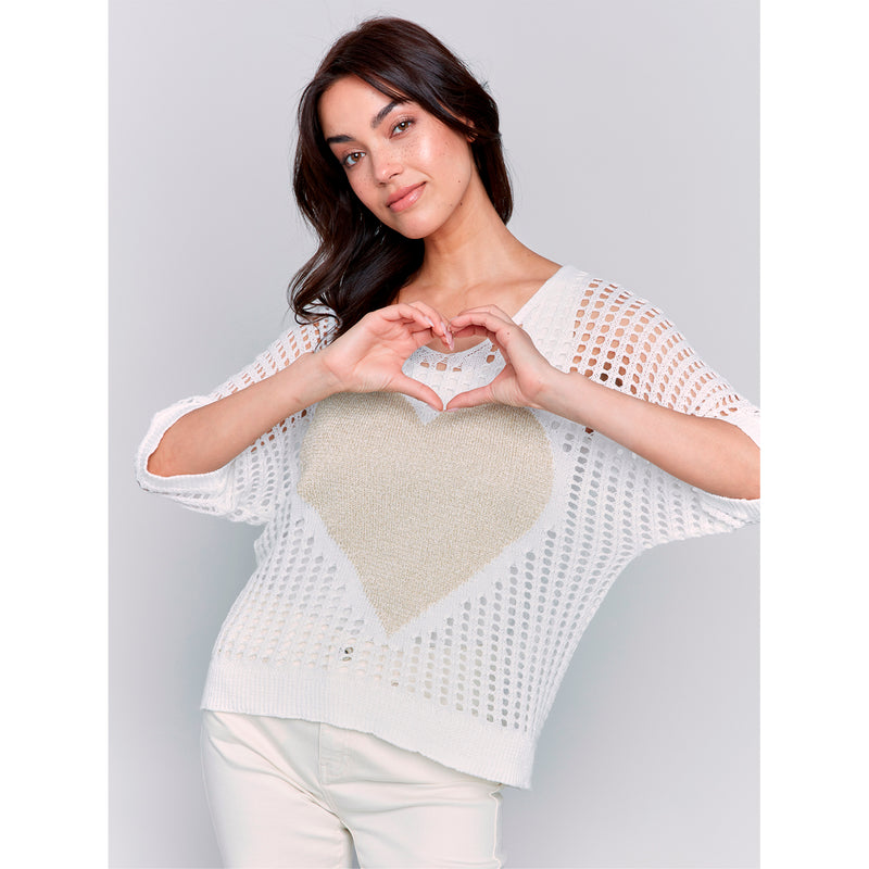 CHARLIE B // 2792 CROCHETED FISHNET SWEATER