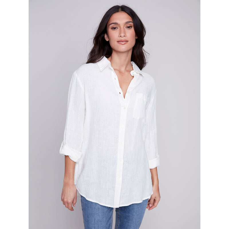 CHARLIE B // 4542P BUTTON-UP BLOUSE WHITE