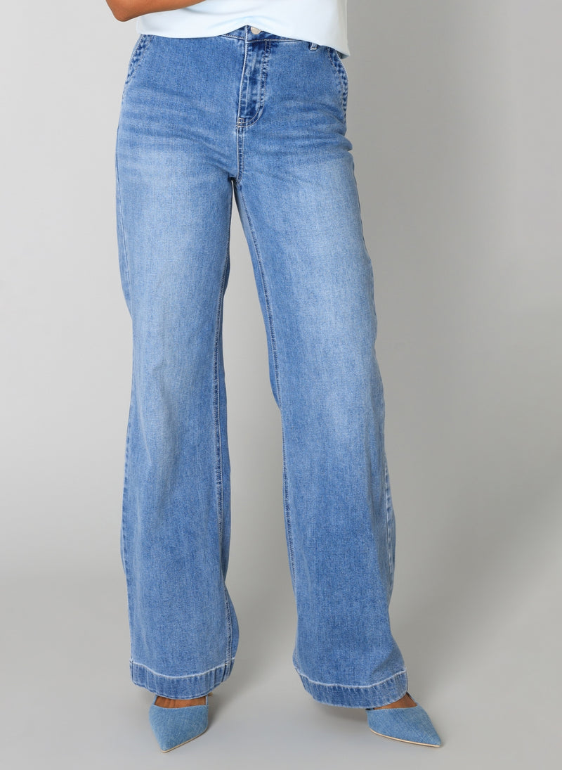 YEST //  0005258 SANA STRAIGHT LEG JEANS DENIM STONE WASH BLUE