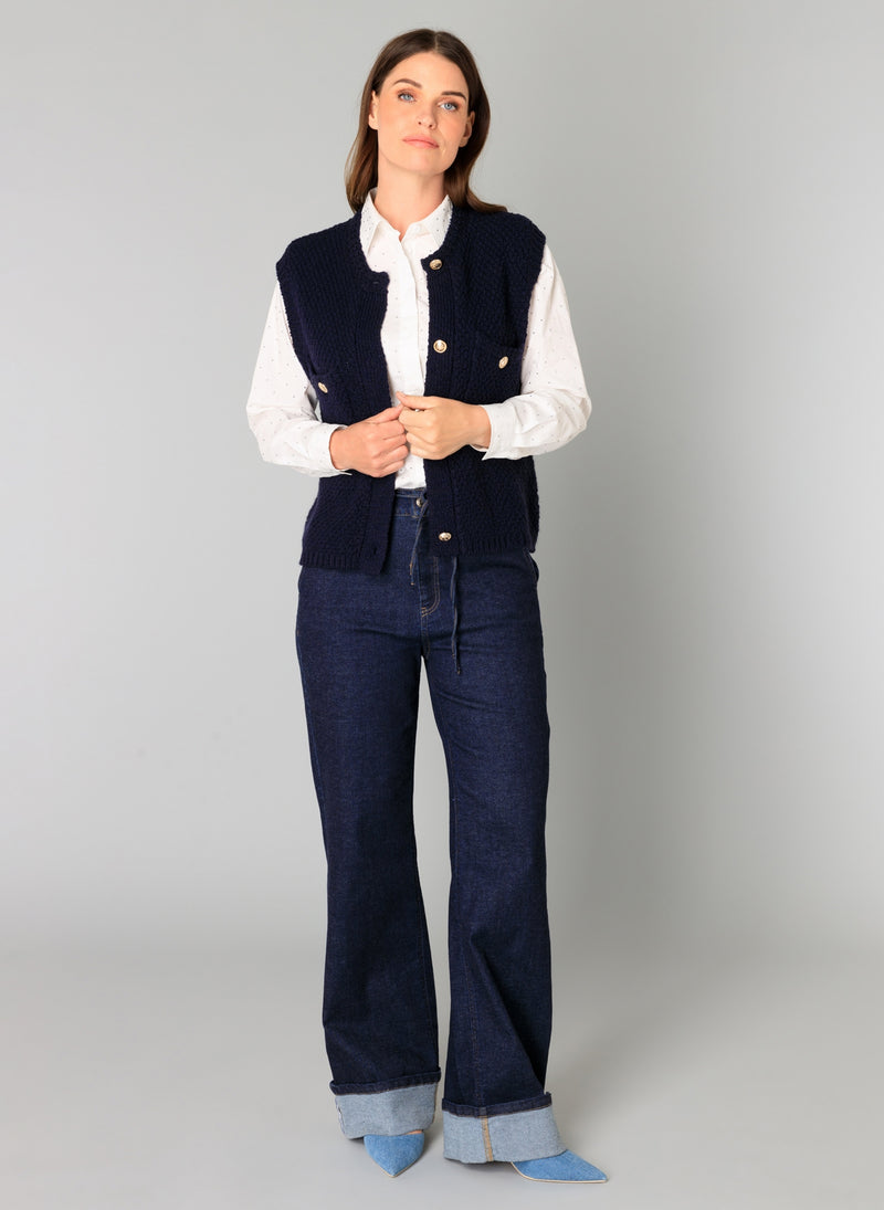 YEST //  0005678 BEATRIZ  WIDE LEG DENIM DARK RINSE