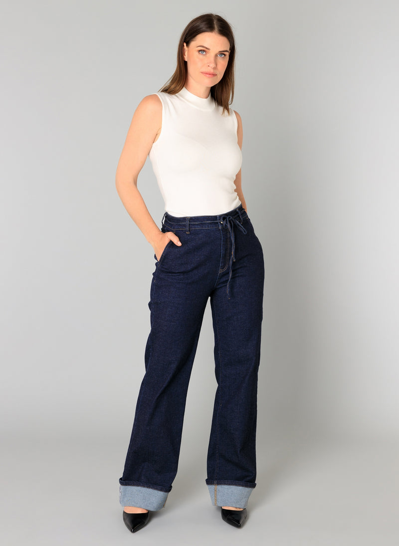 YEST //  0005678 BEATRIZ  WIDE LEG DENIM DARK RINSE