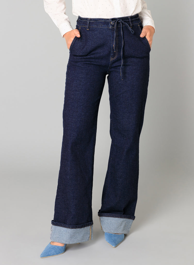 YEST //  0005678 BEATRIZ  WIDE LEG DENIM DARK RINSE