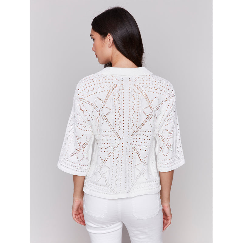 CHARLIE B // 2783 POINTELLE SWEATER WHITE