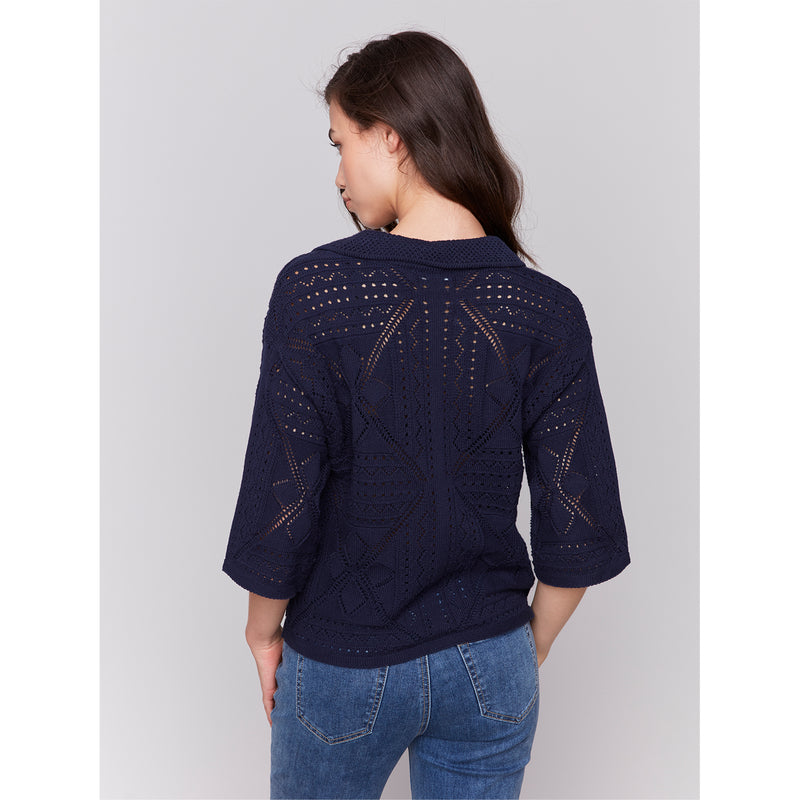 CHARLIE B // 2783 POINTELLE SWEATER NAVY