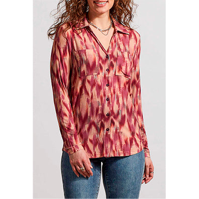 TRIBAL // 7747O BUTTON-UP BLOUSE RED PLUM