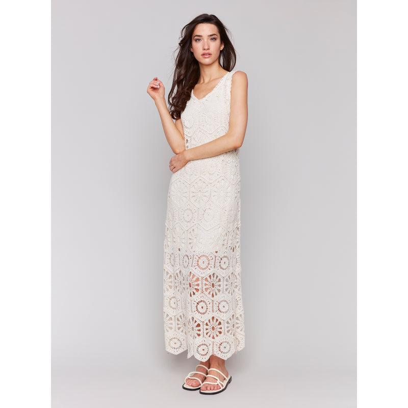 CHARLIE B // 3203 SLEEVELESS CROCHET MAXI DRESS