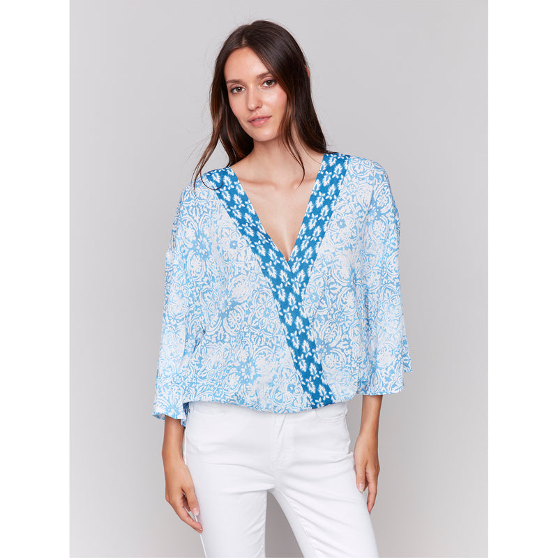 CHARLIE B // C4466P PRINTED OVERLAP BLOUSE