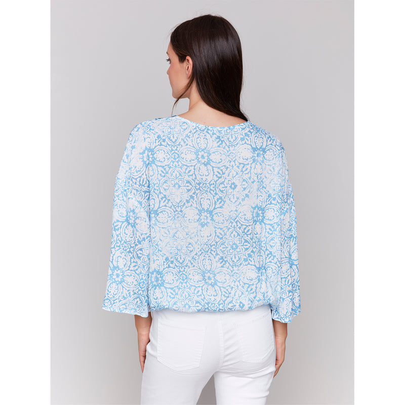 CHARLIE B // C4466P PRINTED OVERLAP BLOUSE