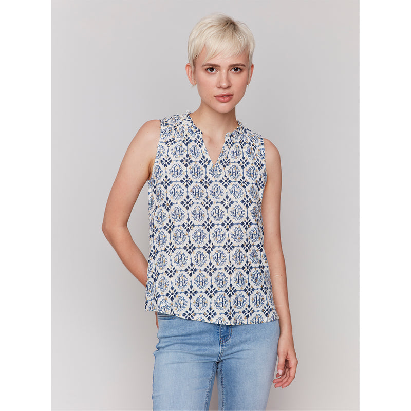 CHARLIE B // C4529RP PRINTED SLEEVELESS TOP