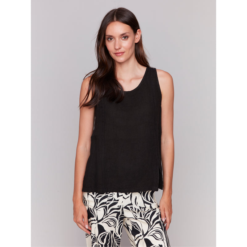 CHARLIE B // 4543R BAMBOO LINEN TOP WITH SLIT