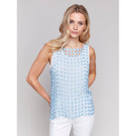 CHARLIE B // C4560 SLEEVELESS CROCHET TOP BLUEBELL