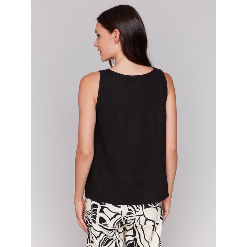 CHARLIE B // 4543R BAMBOO LINEN TOP WITH SLIT