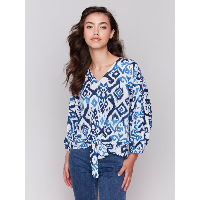 CHARLIE B // C4579P PRINTED POP OVER BLOUSE