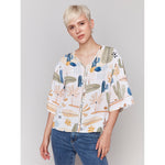 CHARLIE B // 4616P PRINTED BLOUSE WITH LADDER STITCH