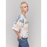 CHARLIE B // 4616P PRINTED BLOUSE WITH LADDER STITCH