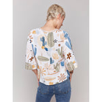 CHARLIE B // 4616P PRINTED BLOUSE WITH LADDER STITCH