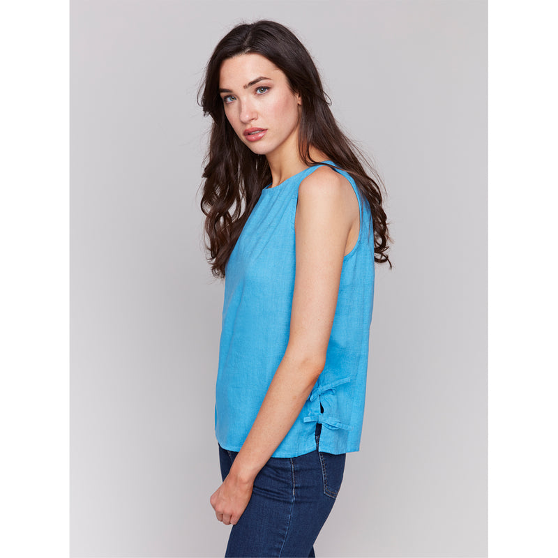 CHARLIE B // C4592 SLEEVELESS TOP WITH SIDE TIES LAGOON