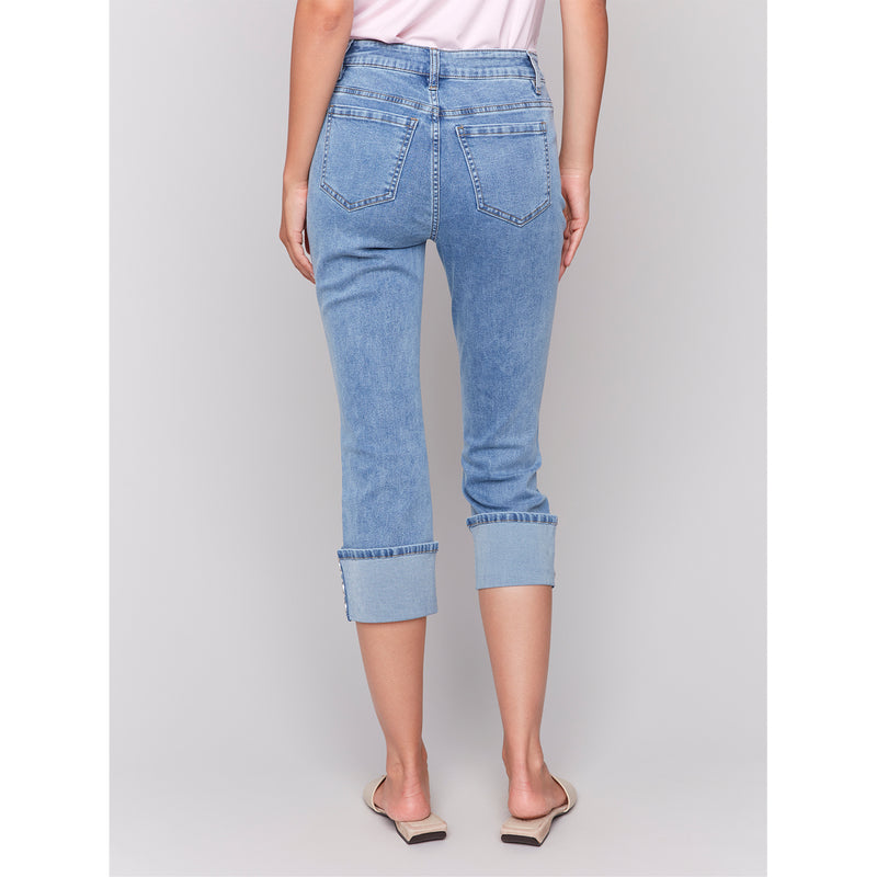 CHARLIE B // 5597 CROPPED JEANS WITH SNAP BUTTON-DETAIL