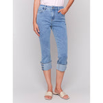 CHARLIE B // 5597 CROPPED JEANS WITH SNAP BUTTON-DETAIL