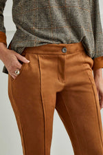 TRIBAL // 1538O FLY FRONT PANT WITH RAW EDGE DETAIL COGNAC