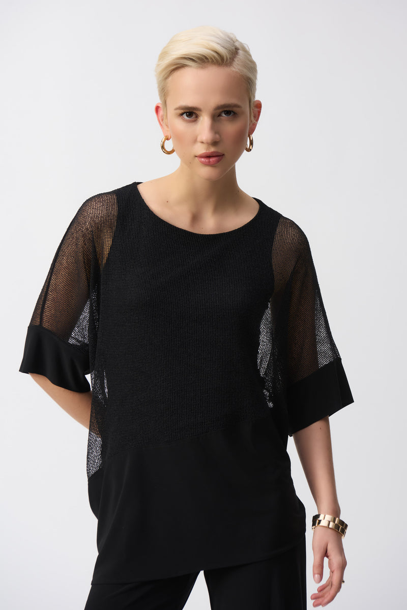 JOSEPH RIBKOFF // 251092 MESH SLEEVE ASYMMETRIC TOP