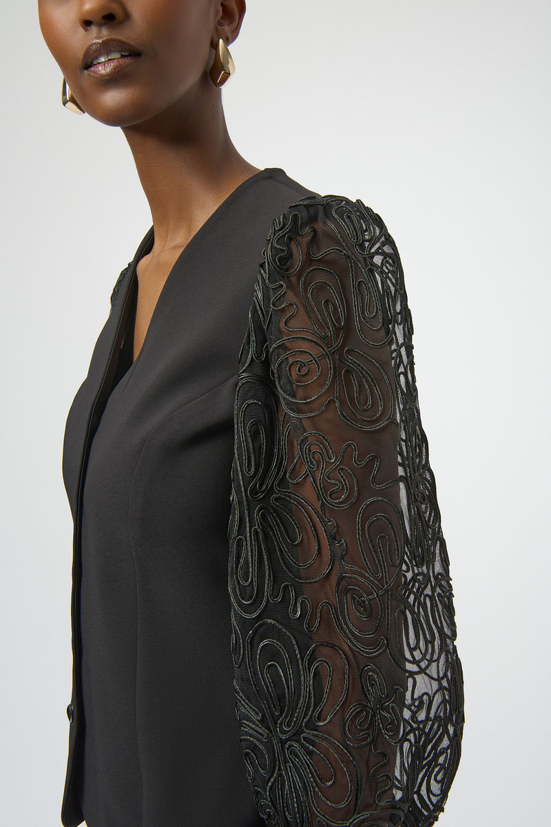 JOSEPH RIBKOFF // 254189 FITTED VEE NECK BLAZER WITH MESH