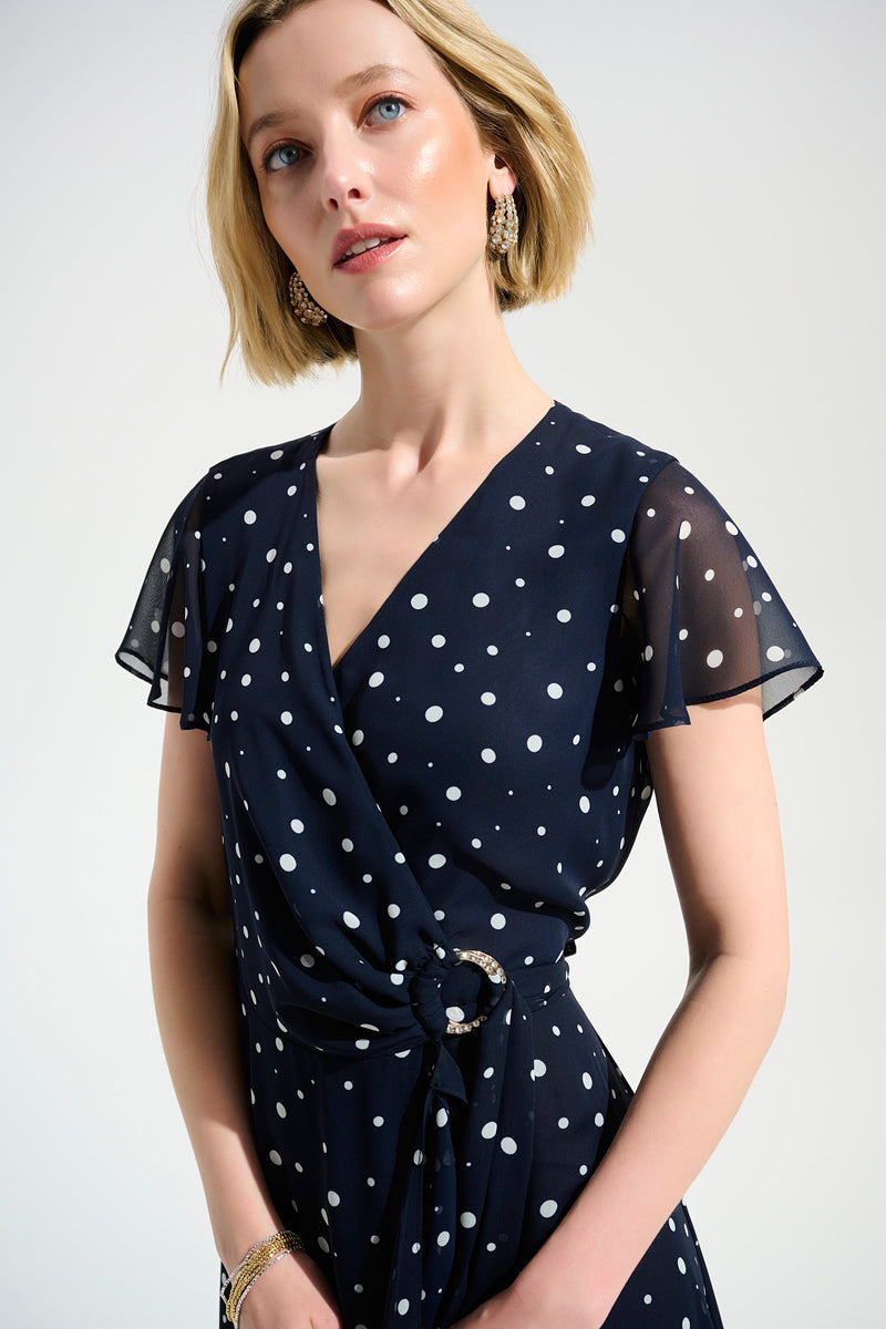 JOSEPH RIBKOFF // 261739 VEE NECK WRAP DRESS POLKA DOT