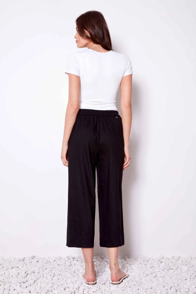 UP! // 68420 CROPPED PULL ON LINEN PANT BLACK