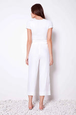 UP! // 68420 CROPPED PULL ON LINEN PANT WHITE