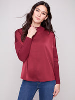 CHARLIE B // 1345RR SATIN KNIT TOP CABERNET