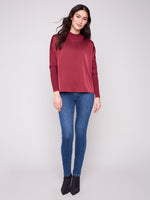 CHARLIE B // 1345RR SATIN KNIT TOP CABERNET