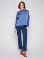 CHARLIE B // 1345RR SATIN KNIT TOP MOONLIGHT