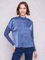 CHARLIE B // 1345RR SATIN KNIT TOP MOONLIGHT