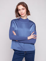 CHARLIE B // 1345RR SATIN KNIT TOP MOONLIGHT