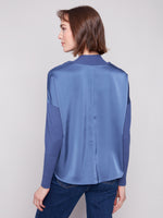 CHARLIE B // 1345RR SATIN KNIT TOP MOONLIGHT