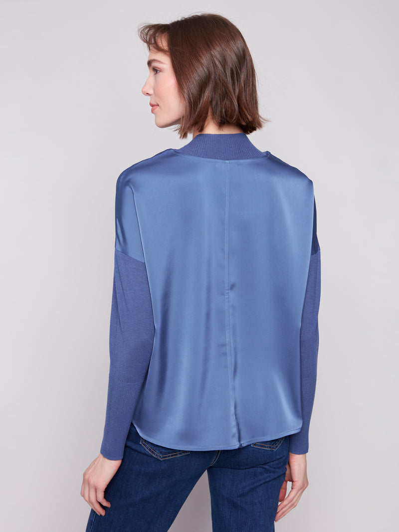 CHARLIE B // 1345RR SATIN KNIT TOP MOONLIGHT