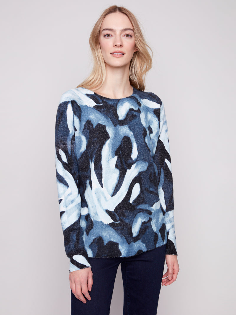 CHARLIE B // 2268Y  REVERSIBLE CREW NECK SWEATER BLUE SLUSH