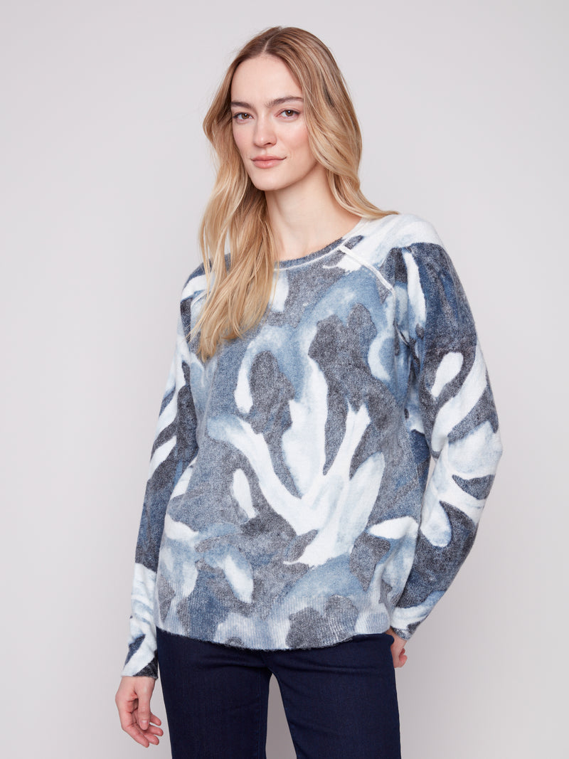 CHARLIE B // 2268Y  REVERSIBLE CREW NECK SWEATER BLUE SLUSH