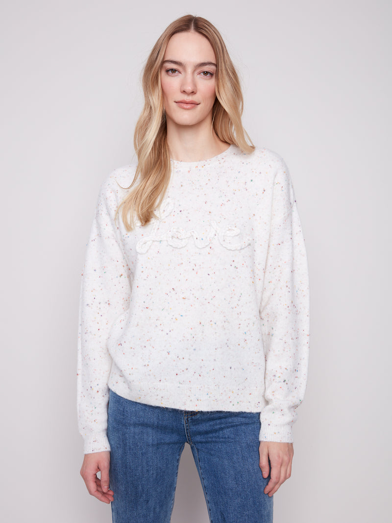 CHARLIE B // 2526X  BRAIDED LOVE SWEATER ECRU
