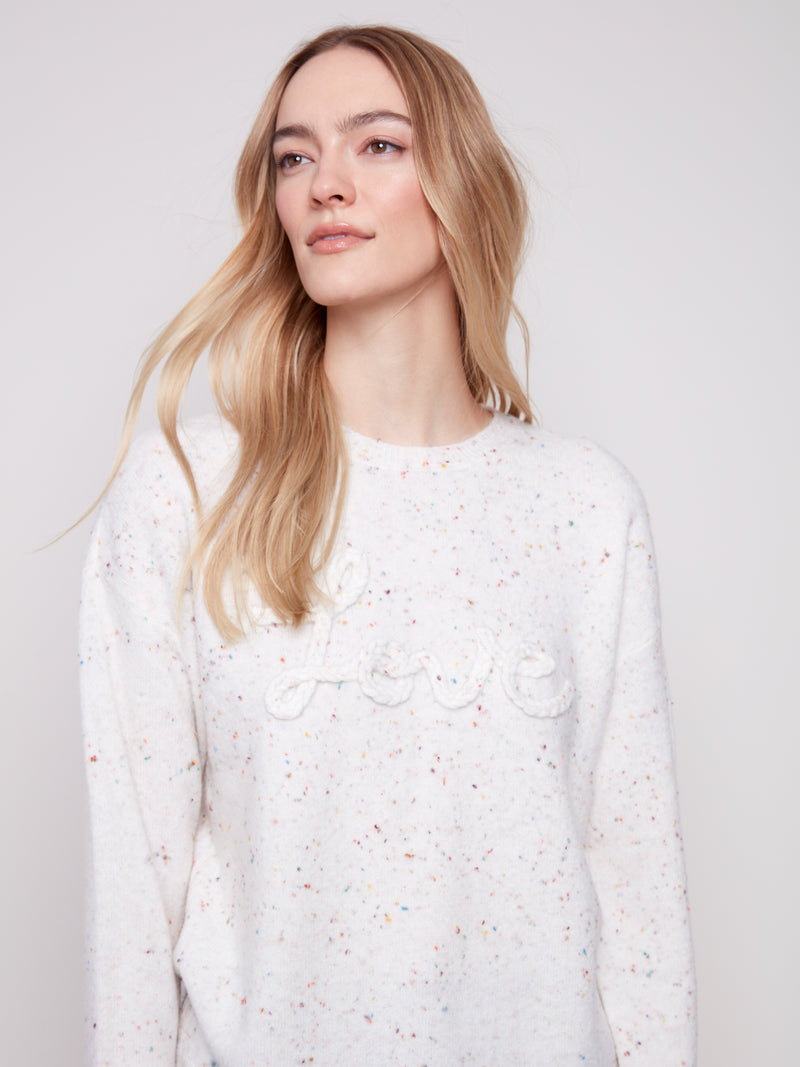 CHARLIE B // 2526X  BRAIDED LOVE SWEATER ECRU