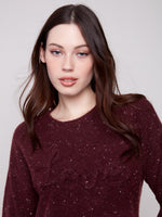 CHARLIE B // 2526X  BRAIDED LOVE SWEATER CABERNET