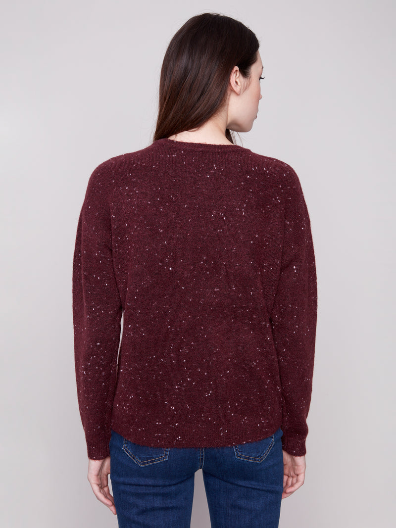 CHARLIE B // 2526X  BRAIDED LOVE SWEATER CABERNET