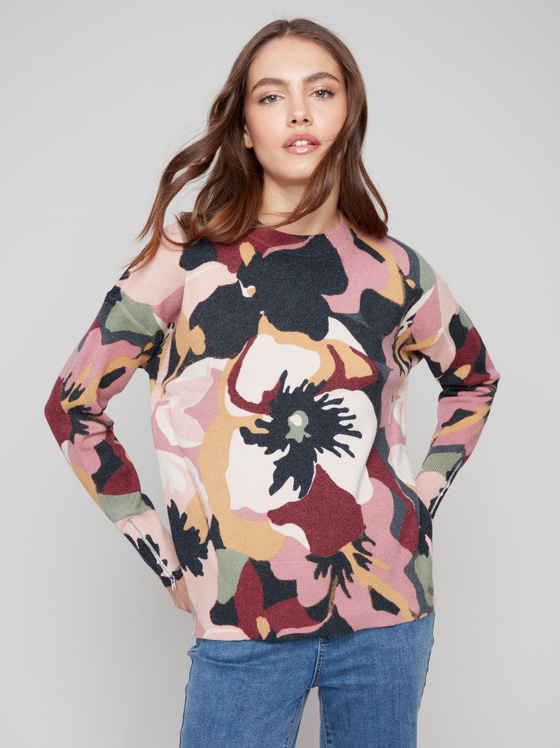 CHARLIE B // C2574RR MOCK NECK SWEATER WITH ZIPPER DETAILS