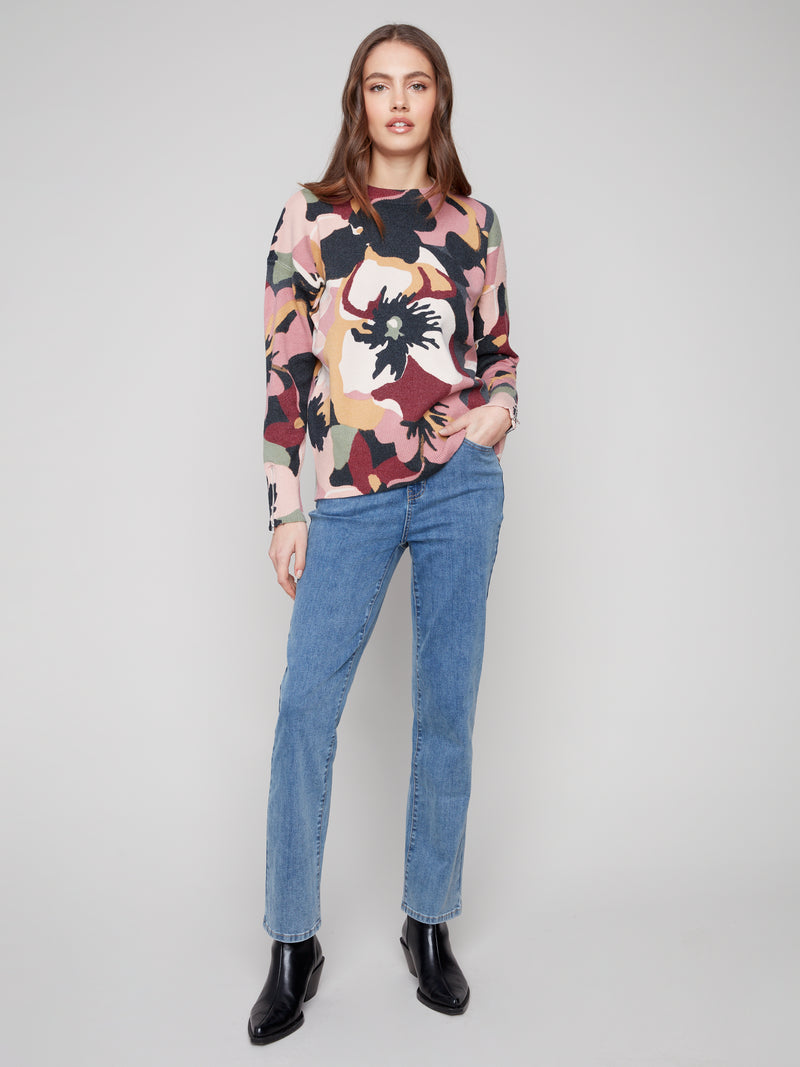 CHARLIE B // C2574RR MOCK NECK SWEATER WITH ZIPPER DETAILS