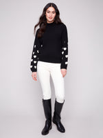 CHARLIE B // 2689R MOCK NECK SWEATER WITH EMBROIDERY