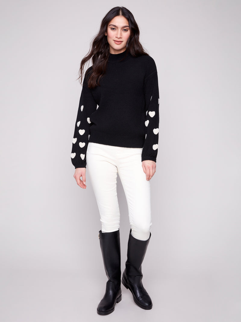 CHARLIE B // 2689R MOCK NECK SWEATER WITH EMBROIDERY