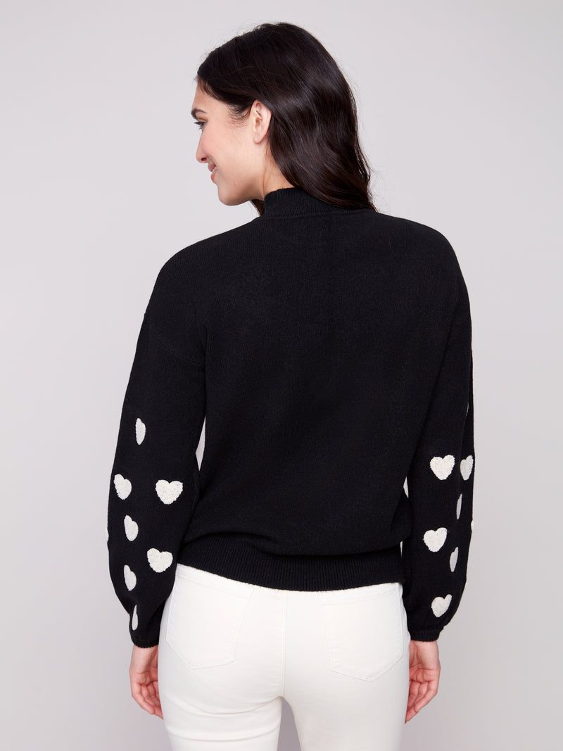 CHARLIE B // 2689R MOCK NECK SWEATER WITH EMBROIDERY