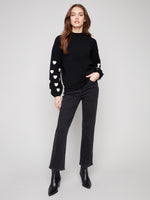 CHARLIE B // 2689R MOCK NECK SWEATER WITH EMBROIDERY