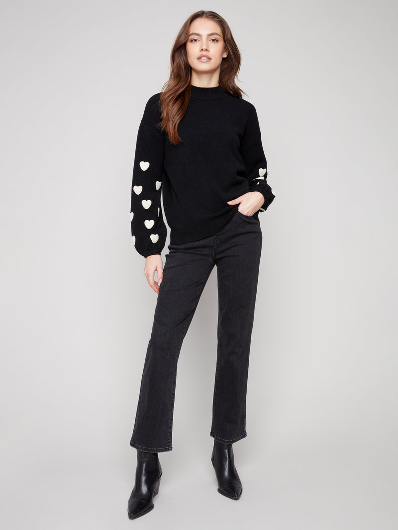 CHARLIE B // 2689R MOCK NECK SWEATER WITH EMBROIDERY
